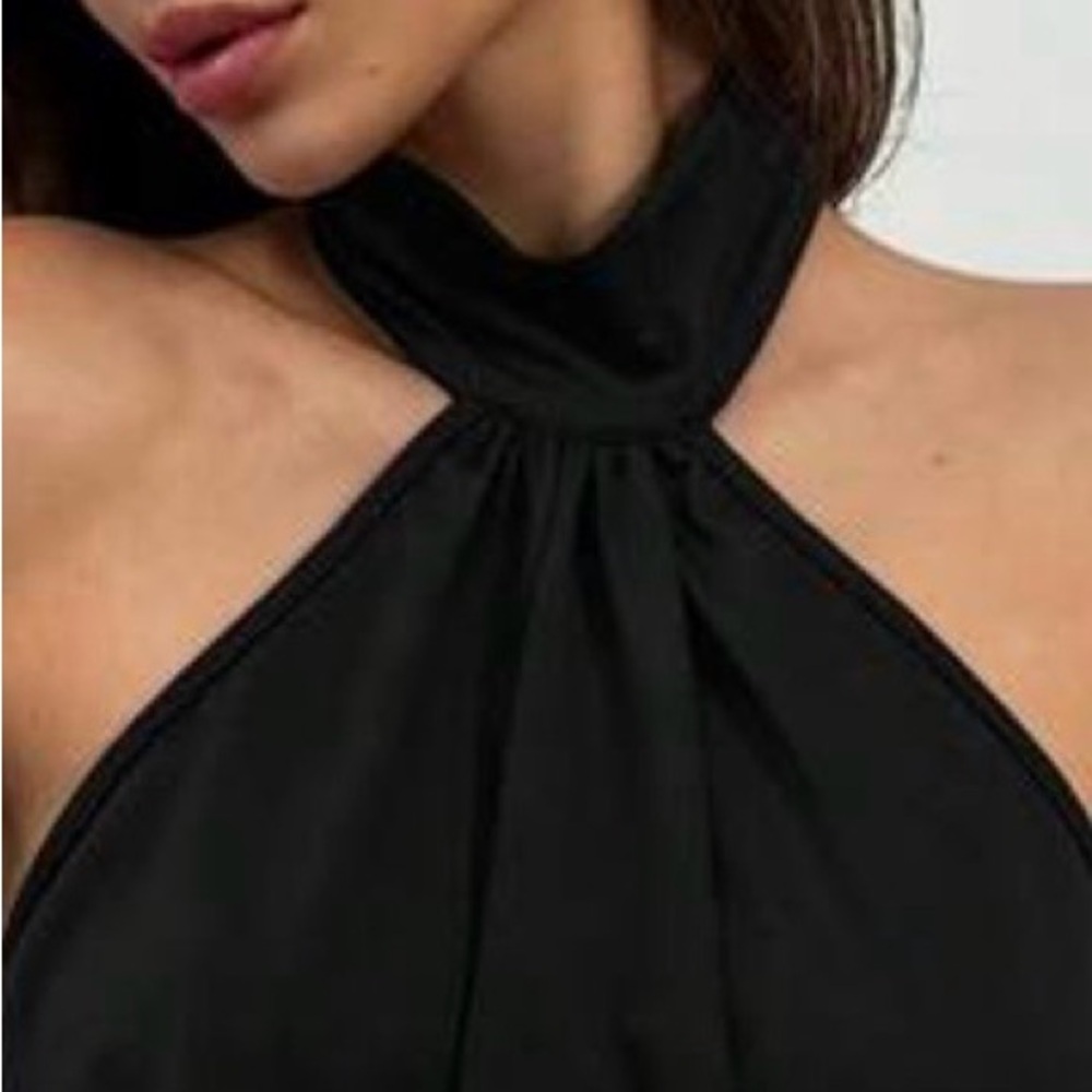 Express One-Shoulder Black Halter top